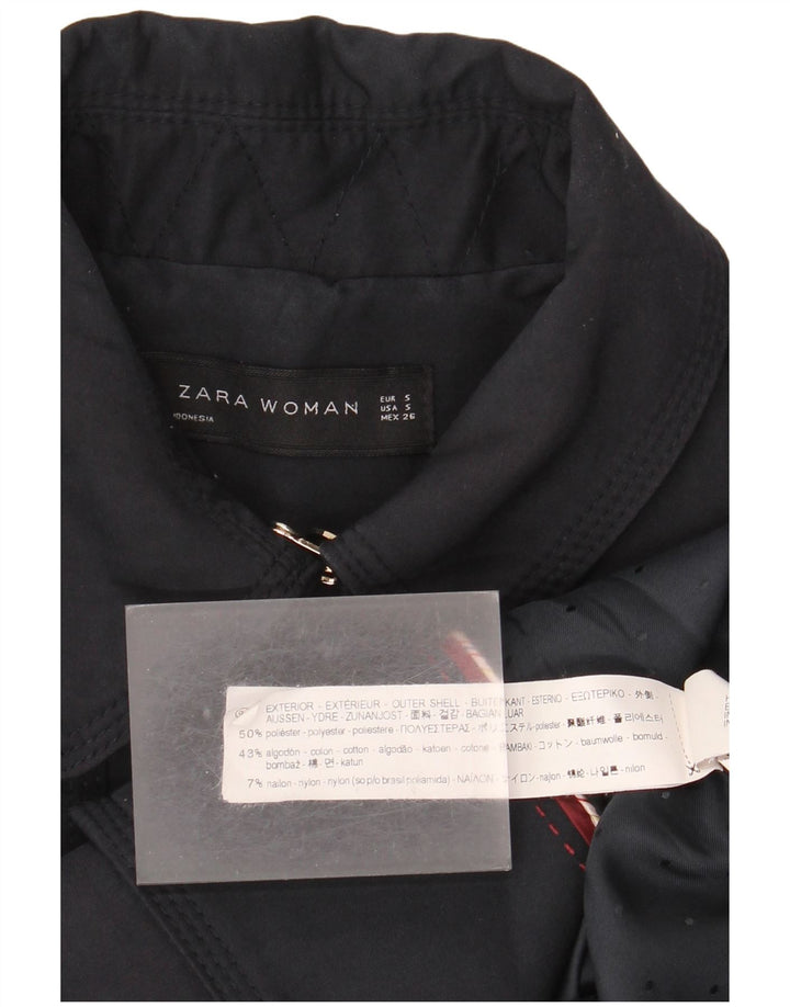 Женский двубортный тренч Zara UK 10, темно-синий, полиэстер, маленький размер