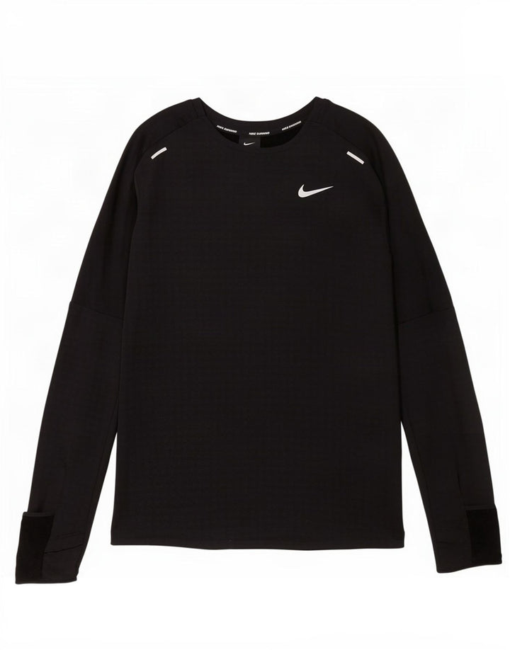 Мужская беговая футболка Nike с длинным рукавом, средний черный полиэстер
