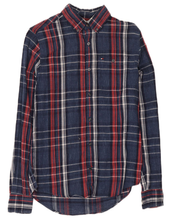 Мужская фланелевая рубашка приталенного кроя Tommy Hilfiger XS, темно-синяя клетка, хлопок