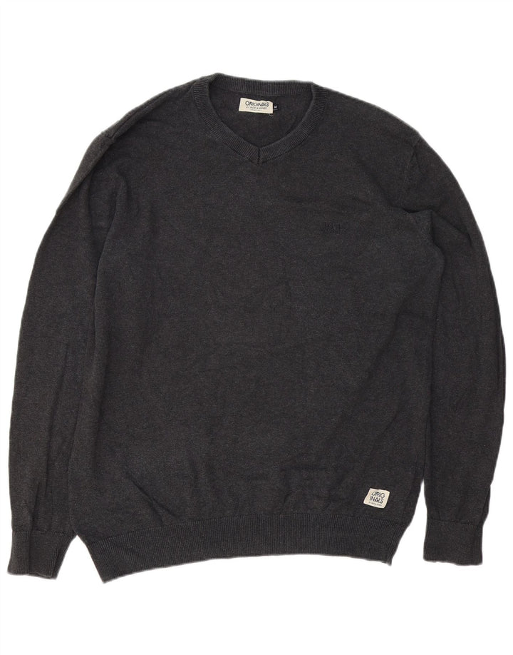 Мужской джемпер с v-образным вырезом Jack & Jones XL, серый хлопок