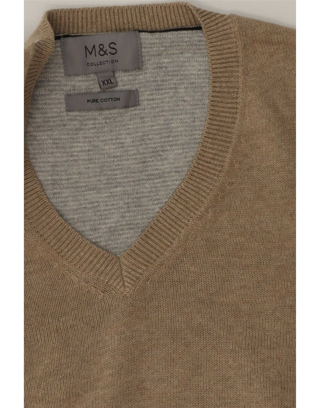 Мужской джемпер с v-образным вырезом Marks & Spencer 2XL, бежевый хлопок