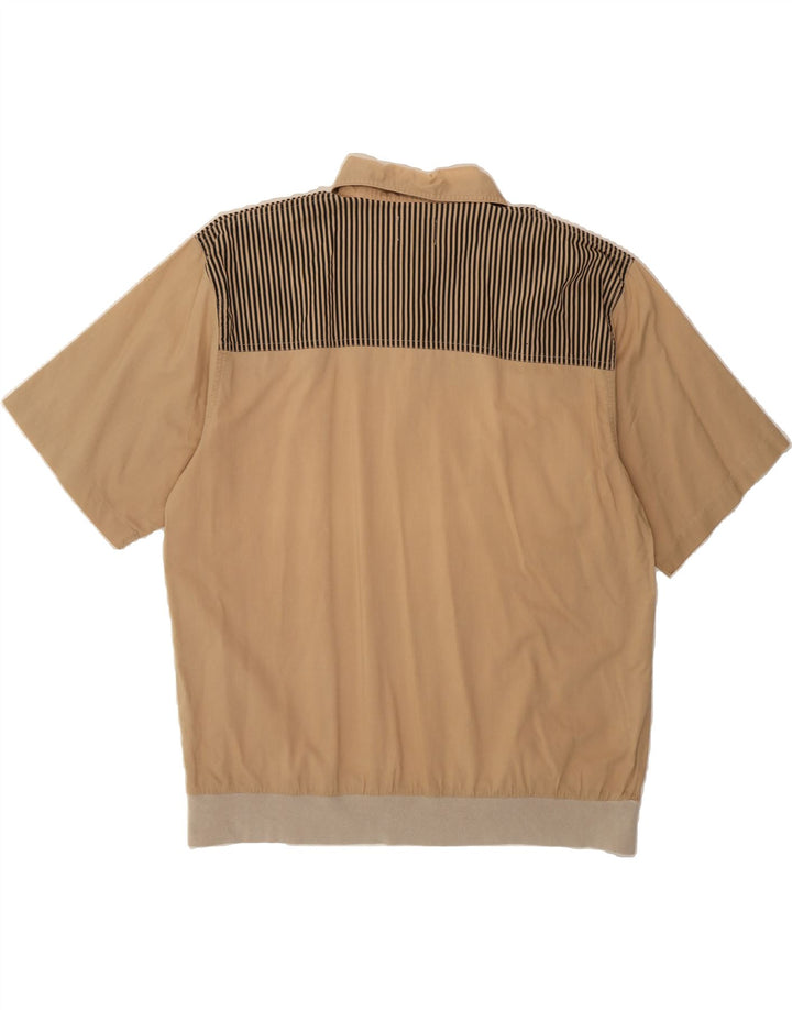 WOODPECKER Mens Short Sleeve Pullover Shirt Large Beige Striped Vintage Woodpecker and Second-Hand Woodpecker from Messina Hembry 