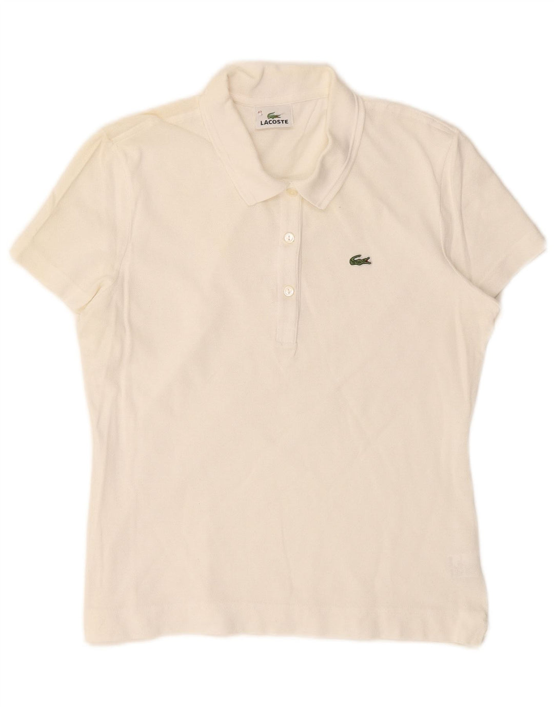 LACOSTE Womens Polo Shirt Size 42 Large Off White Cotton