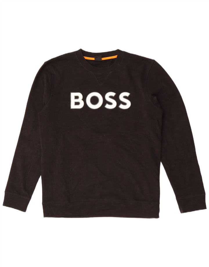 Мужской свитшот с рисунком Hugo Boss, большой черный хлопковый джемпер
