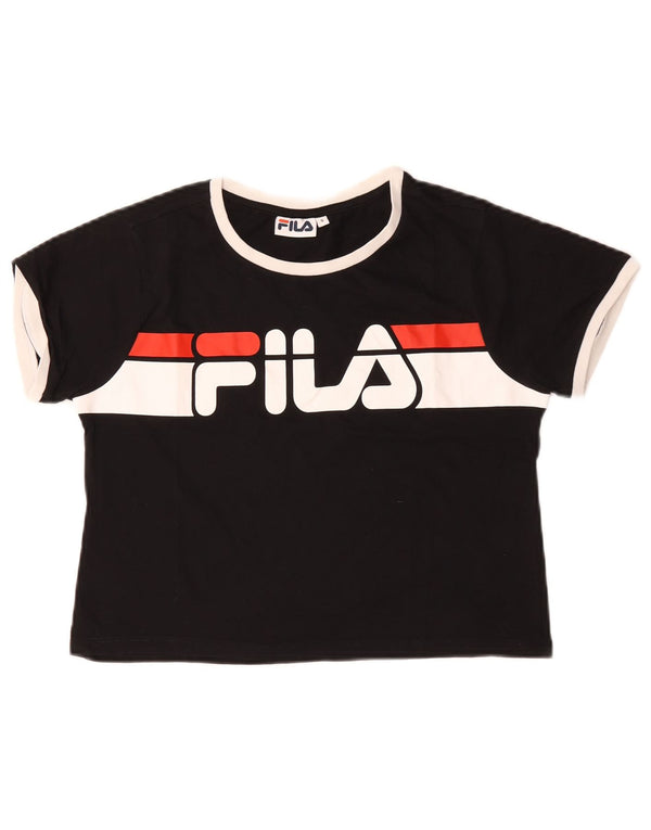 Женская футболка с рисунком Fila Top UK 10, маленькая черная хлопковая футболка с цветными блоками
