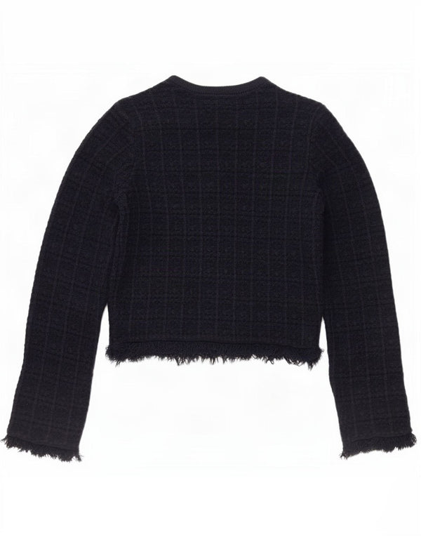 Marks & Spencer Womens Crop Cardigan Sweater UK 6 XS Navy Blue Check Cotton
