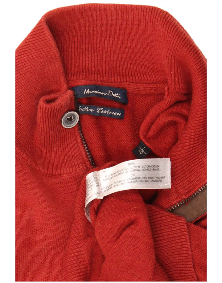 Мужской джемпер с воротником на молнии MASSIMO DUTTI, большой красный хлопковый свитер