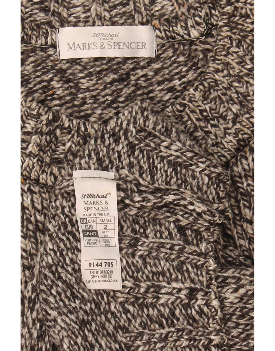 Мужской джемпер с круглым вырезом Marks & Spencer, маленький серый шерстяной крапчатый свитер