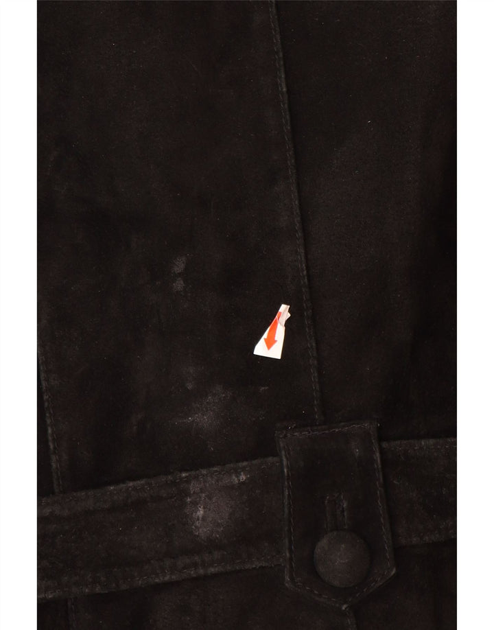 ВИНТАЖНАЯ Женская Замшевая Куртка UK 12 Средний Черный Кожаный