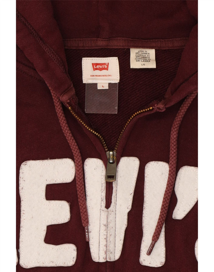 Мужской свитер с капюшоном на молнии с графическим рисунком LEVI'S, большой темно-бордовый хлопок