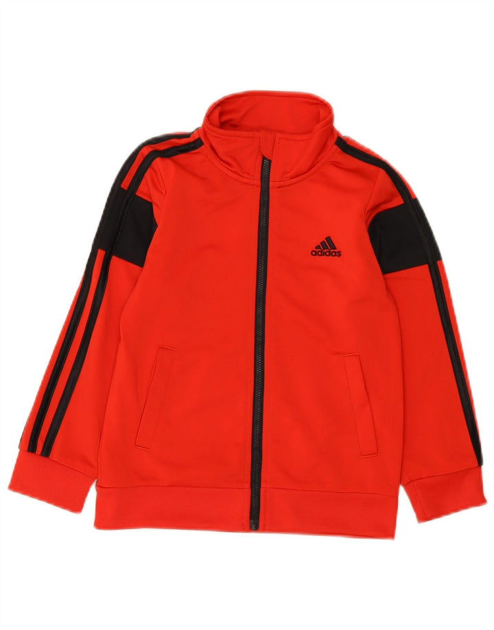 Спортивный костюм Adidas для мальчиков, верхняя куртка 4–5 лет, красный полиэстер с цветными блоками