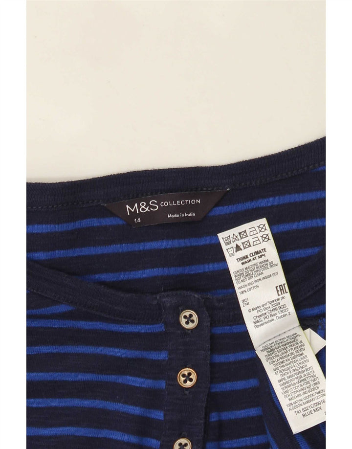 Женский топ с длинным рукавом Marks & Spencer UK 14, средний темно-синий в полоску