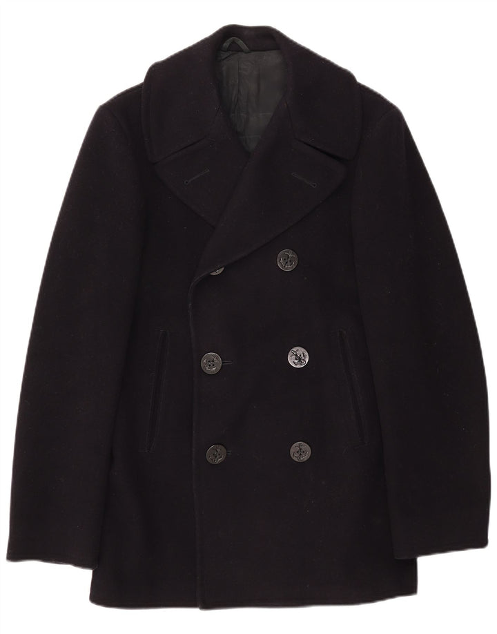 Винтажное мужское полупальто UK 34 XS темно-синее шерстяное