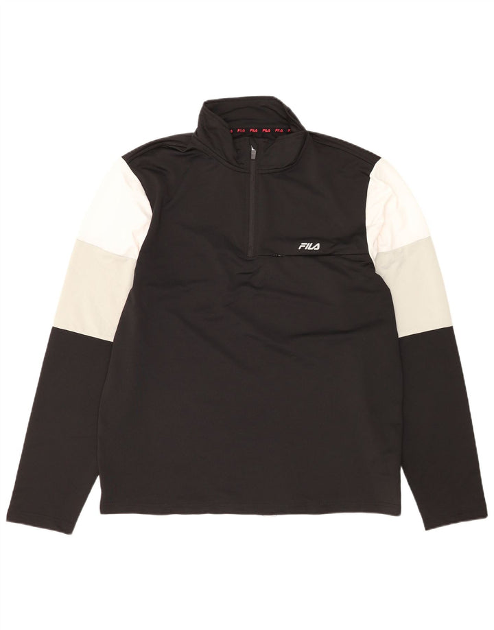 FILA Мужской пуловер с воротником на молнии, спортивный костюм, верх XL, черный, полиэстер с цветными блоками