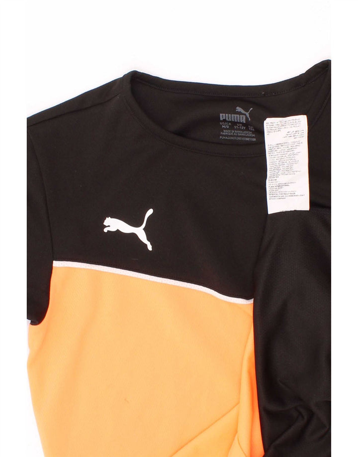 Футболка Puma для мальчиков, топ 11–12 лет, черный полиэстер с цветными блоками