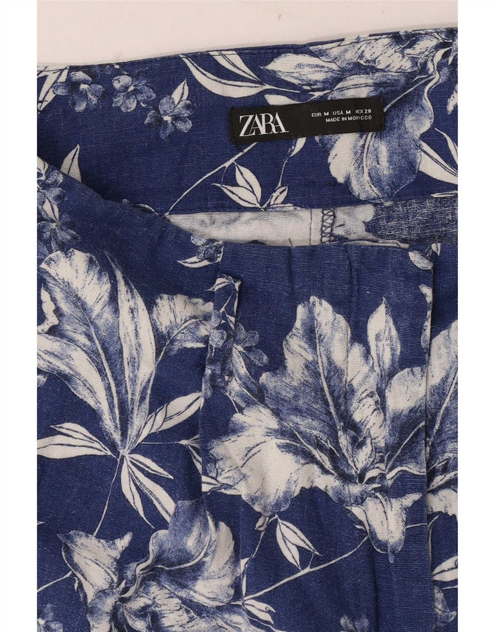 Женские шорты с высокой посадкой Zara Medium W28 Синие с цветочным принтом
