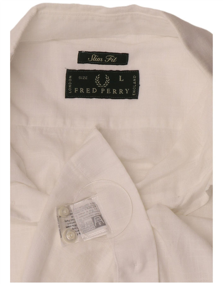 Мужская рубашка узкого кроя Fred Perry, большой белый хлопок