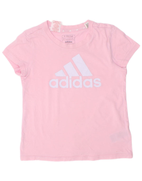 Футболка Adidas с рисунком для девочек, топ 9–10 лет, розовый хлопок