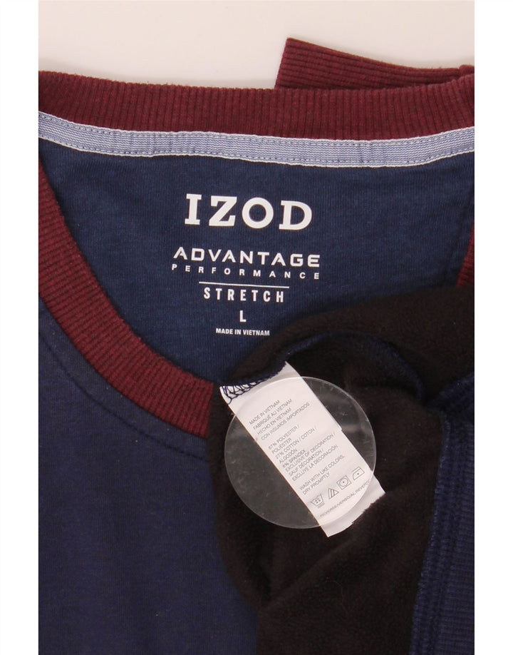 IZOD Mens Sweatshirt Jumper Large Navy Blue Colourblock Polyester Vintage Izod and Second-Hand Izod from Messina Hembry 