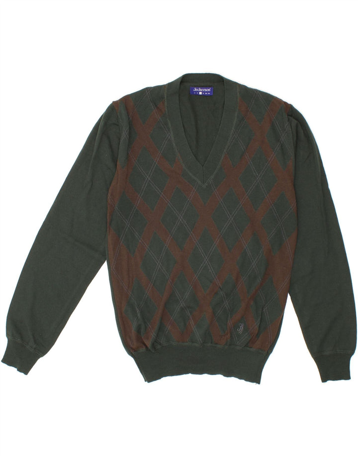 JECKERSON Mens V-Neck Jumper Sweater Large Green Argyle/Diamond Vintage Jeckerson and Second-Hand Jeckerson from Messina Hembry 