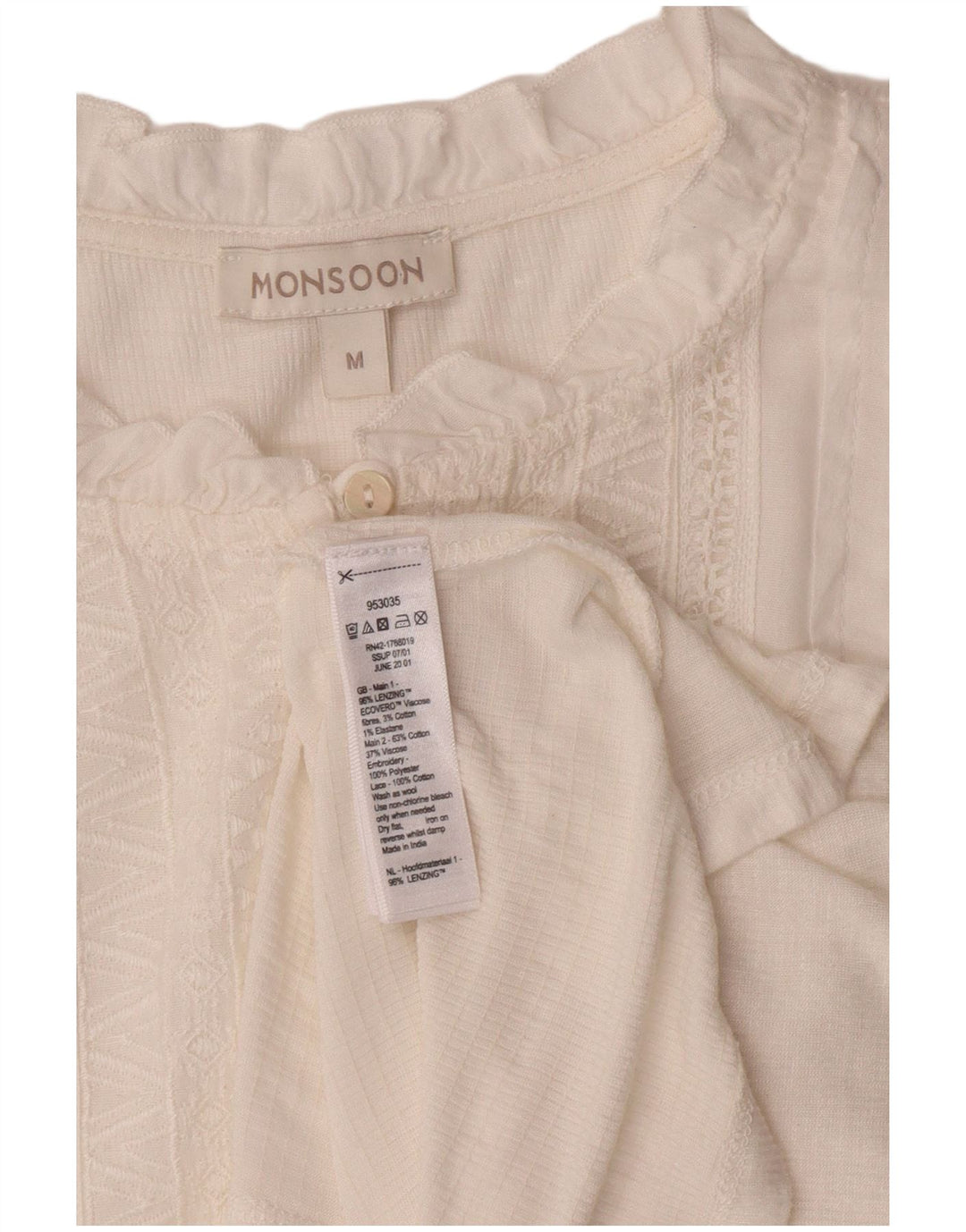 Женская блузка-рубашка с коротким рукавом MONSOON UK 14, средний белый, вискоза