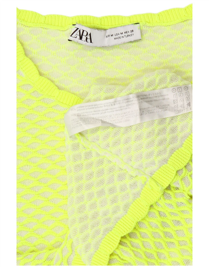 Женская укороченная блузка Zara UK 14, средний зеленый полиэстер с геометрическим рисунком