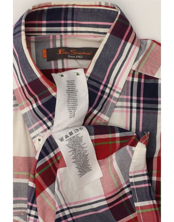 BEN SHERMAN Мужская рубашка с коротким рукавом, большая разноцветная клетка, хлопок