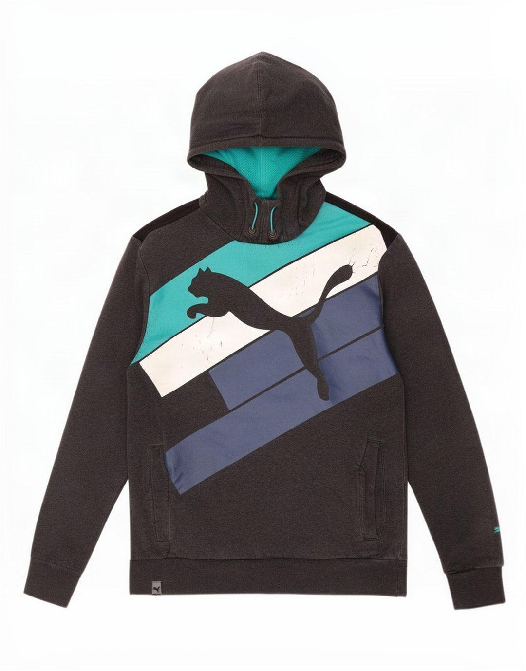 Мужской джемпер с капюшоном Puma с графическим рисунком, средний серый, цветной блок