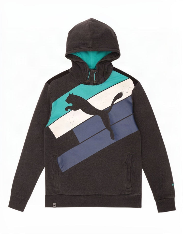 Мужской джемпер с капюшоном Puma с графическим рисунком, средний серый, цветной блок