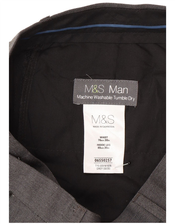 Мужские прямые костюмные брюки Marks & Spencer W30 L35 серые из полиэстера