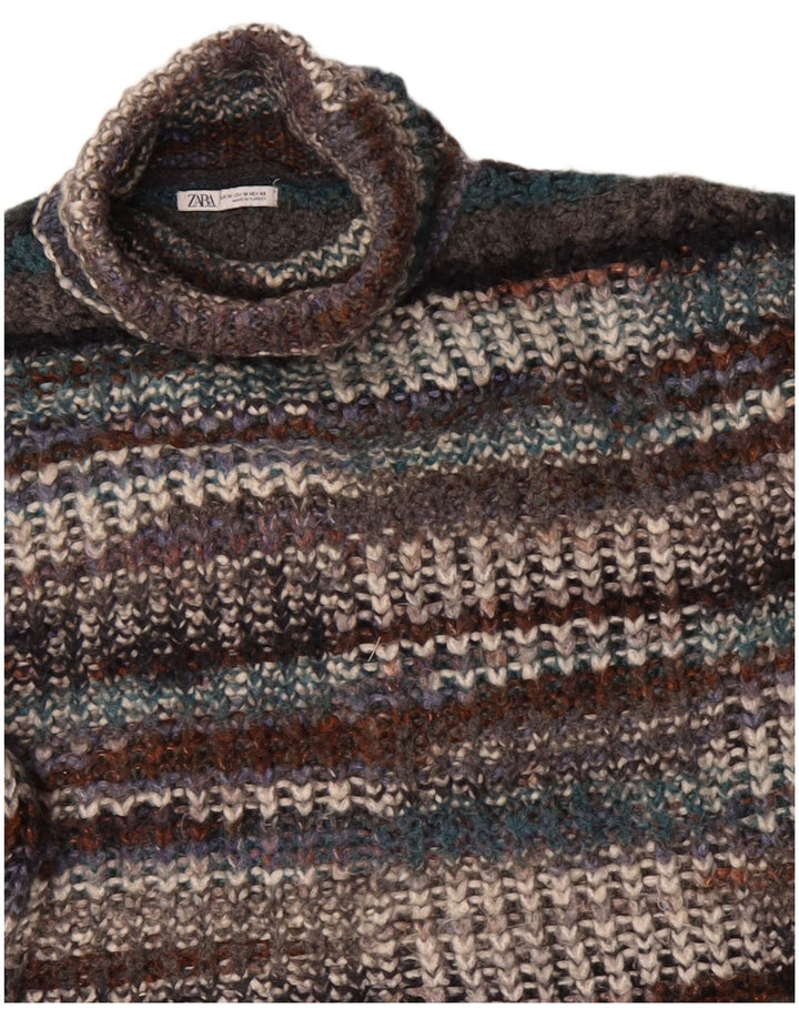 Женский джемпер с высоким воротником ZARA UK 14, средний, разноцветный в полоску