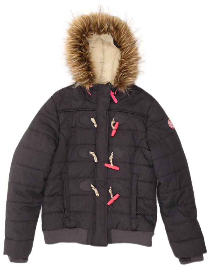 SUPERDRY Женская стеганая куртка с капюшоном UK 14, большой темно-синий полиэстер
