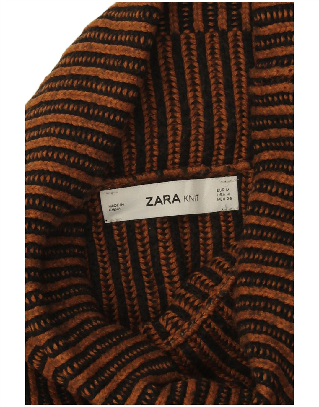 Женский свободный джемпер с высоким воротником Zara UK 14, средний коричневый в полоску