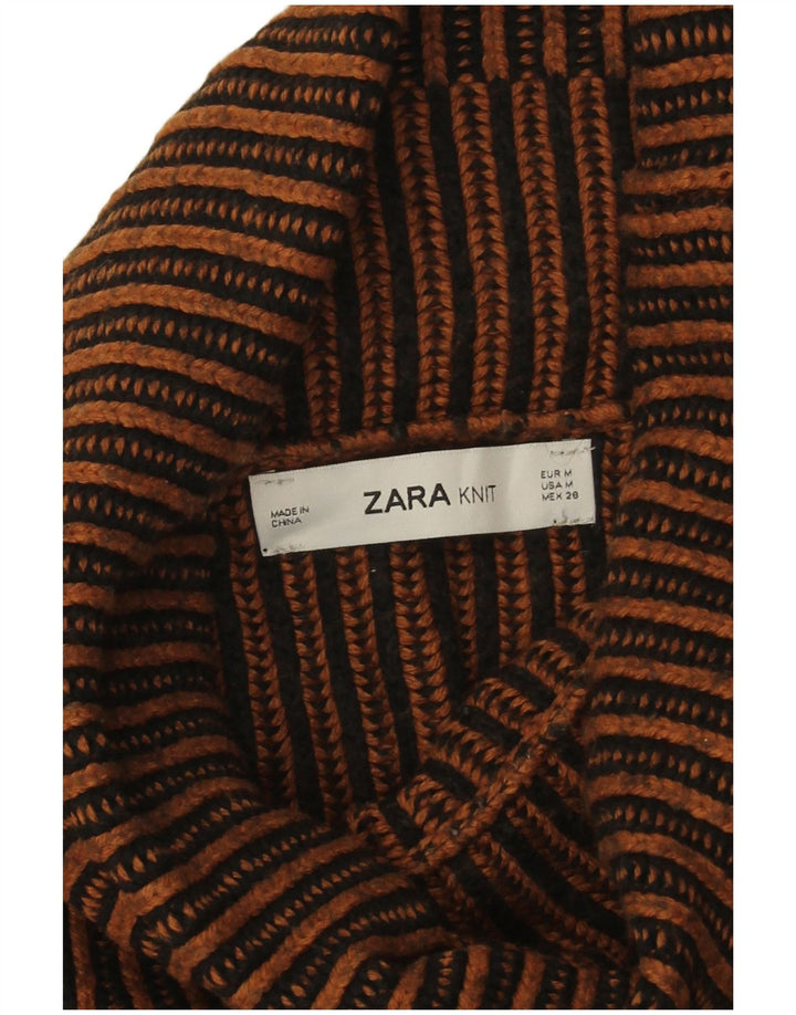 Женский свободный джемпер с высоким воротником Zara UK 14, средний коричневый в полоску