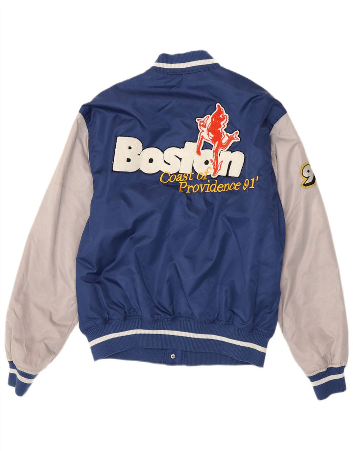 Мужская университетская куртка Pull & Bear Boston Varsity UK 38, средний синий цвет с цветными блоками