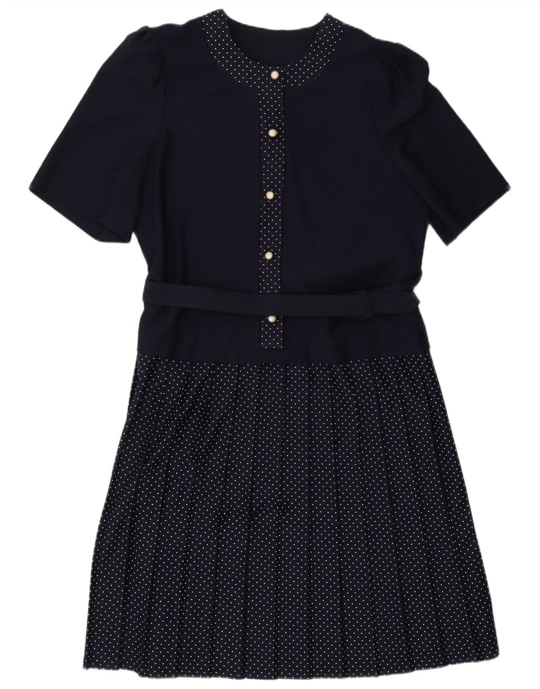 ВИНТАЖНОЕ женское платье А-силуэта UK 16, большой темно-синий полиэстер в крапинку