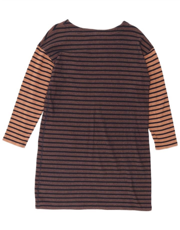 Женское платье-футляр с длинным рукавом WHITE STUFF UK 14, большое коричневое в полоску