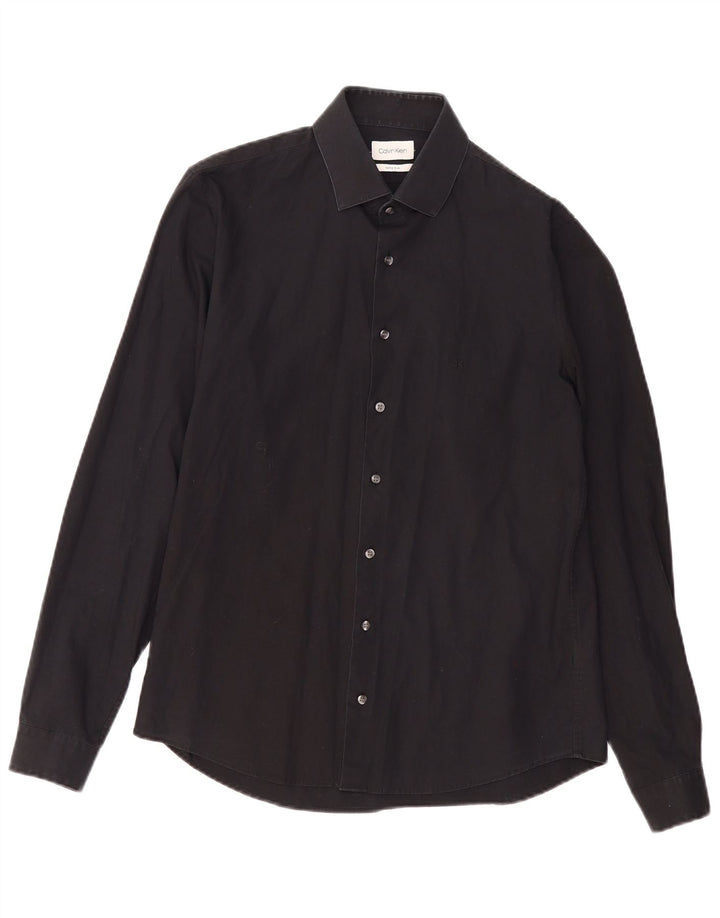 CALVIN KLEIN Mens Extra Slim Fit Shirt Size 40 15 3/4 Medium Black Cotton Vintage Calvin Klein and Second-Hand Calvin Klein from Messina Hembry 