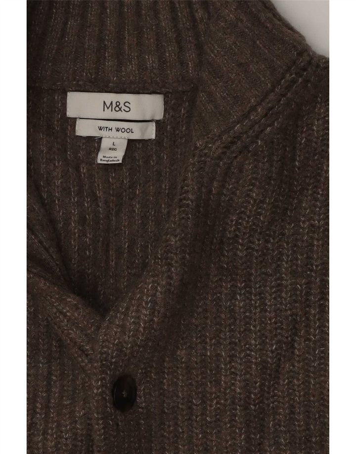 Мужской кардиган Marks & Spencer, большой коричневый шерстяной крапчатый свитер