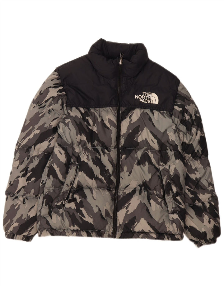 Стеганая куртка The North Face для мальчиков 11–12 лет, большая, серая, камуфляжная.