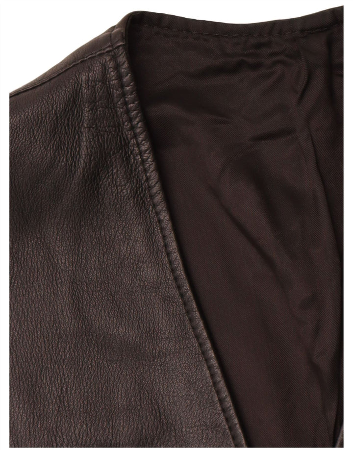 Винтажный женский длинный кожаный жилет UK 16, большой черный кожаный