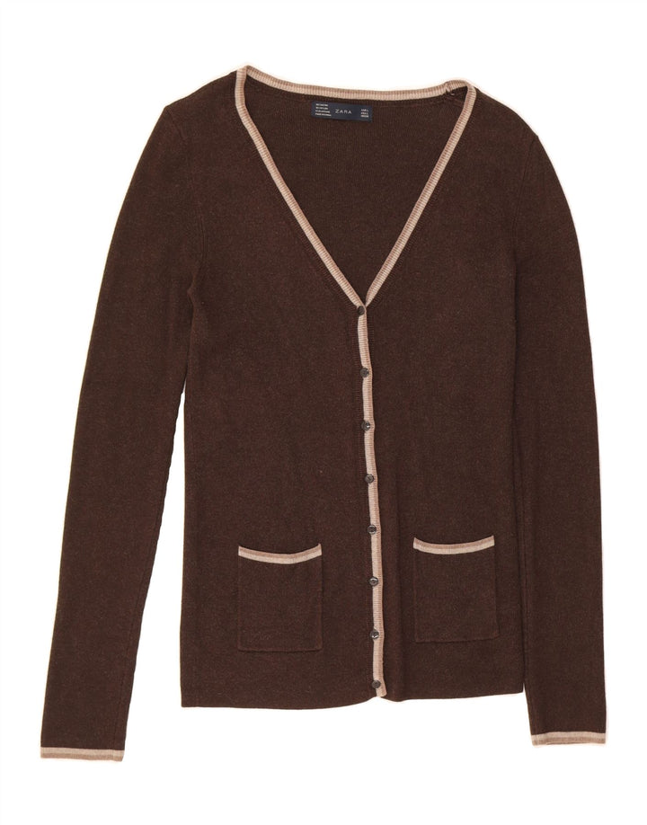 ZARA Womens Cardigan Sweater UK 14 Large Brown Rayon Vintage Zara and Second-Hand Zara from Messina Hembry 