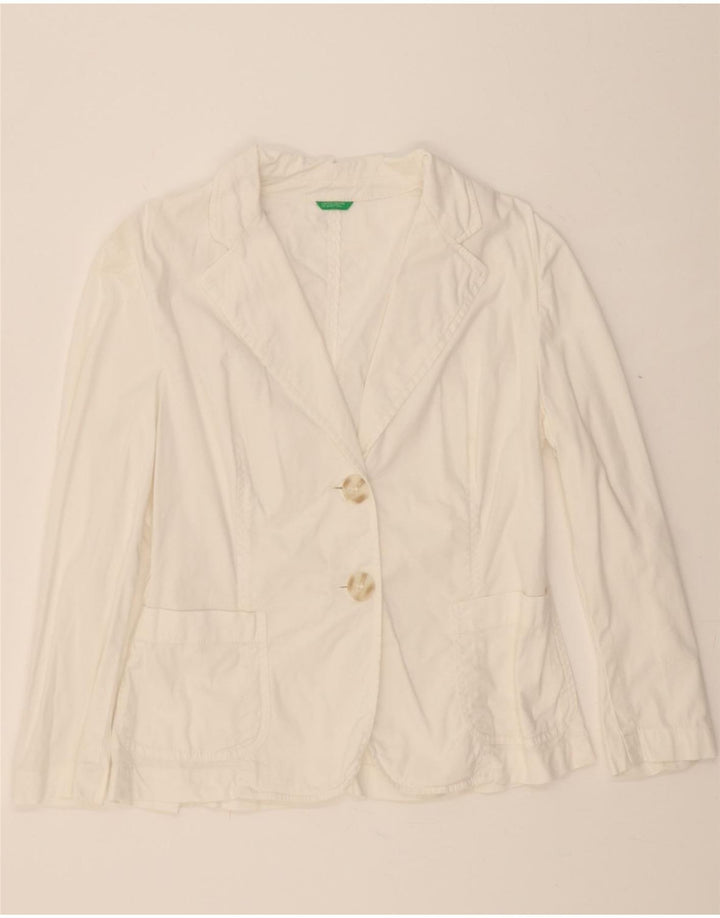 BENETTON Womens 2 Button Blazer Jacket UK 14 Medium White Vintage Benetton and Second-Hand Benetton from Messina Hembry 