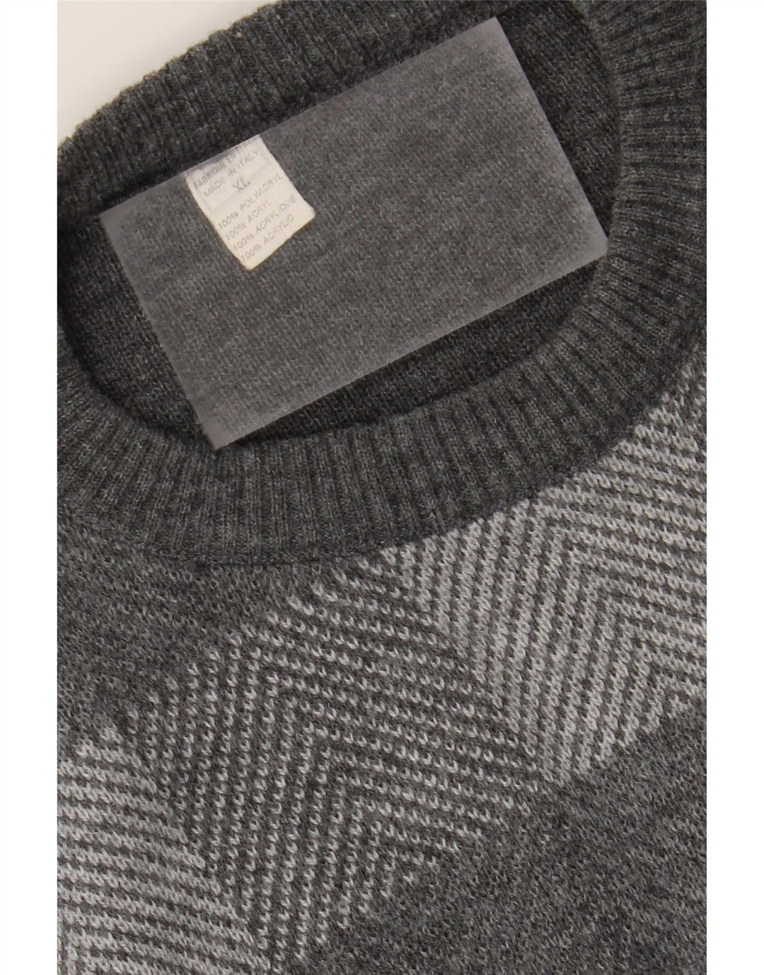 VINTAGE Mens Crew Neck Jumper Sweater XL Grey Check Polyacrylic Vintage Vintage and Second-Hand Vintage from Messina Hembry 