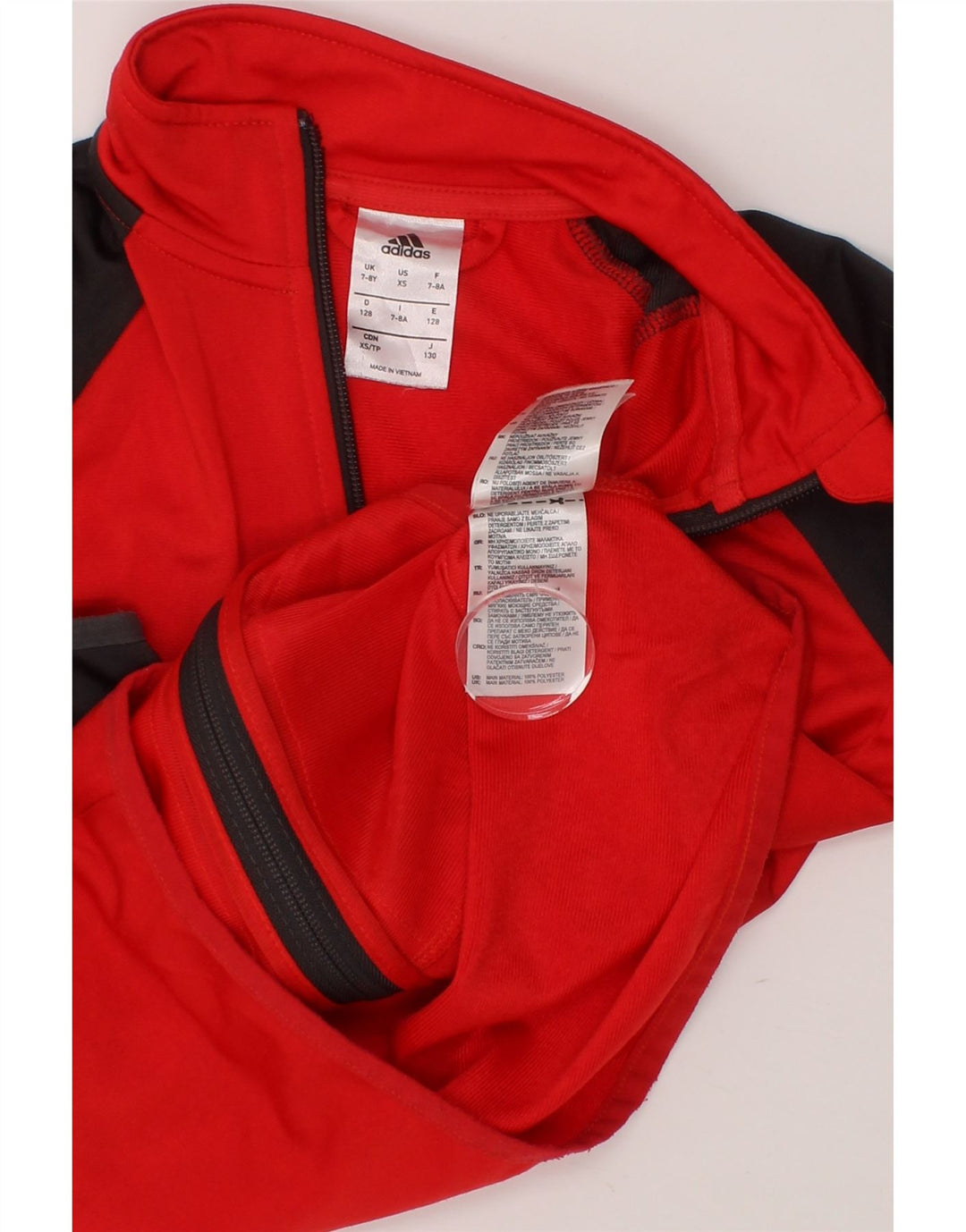 ADIDAS Boys Tracksuit Top Jacket 7-8 Years Red Colourblock Polyester Vintage Adidas and Second-Hand Adidas from Messina Hembry 