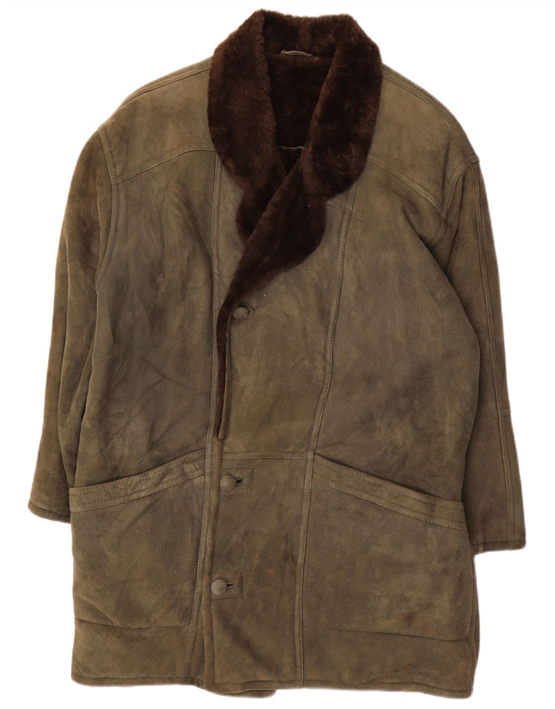 ВИНТАЖНОЕ мужское пальто из овчины свободного покроя, Великобритания, размер 36, маленький, хаки