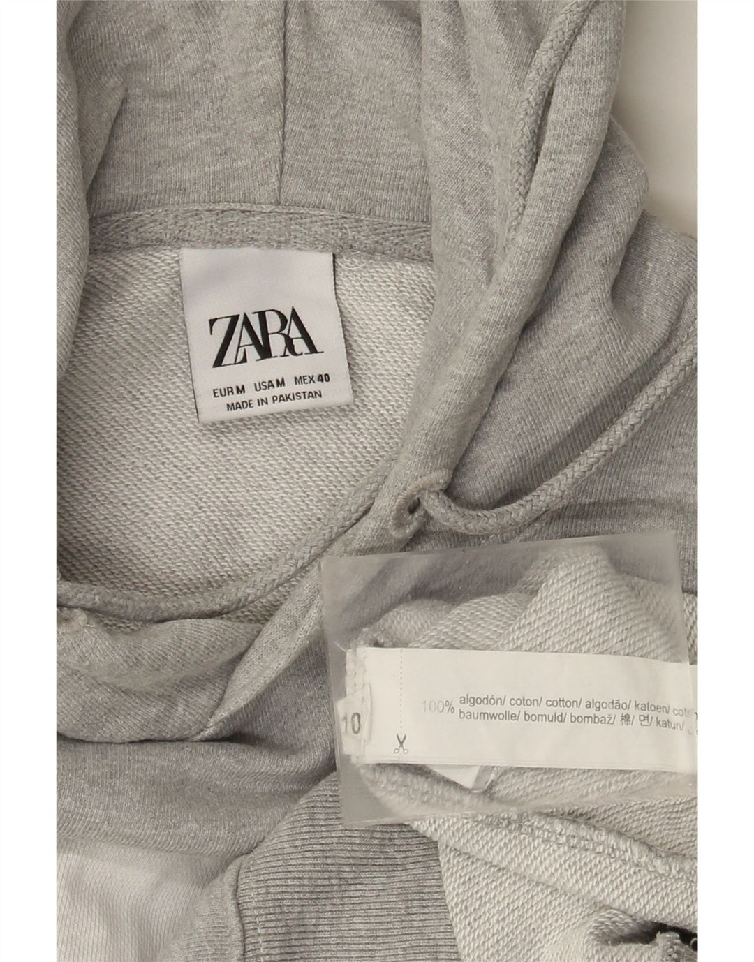 Мужской джемпер с капюшоном Zara среднего серого цвета, хлопок с цветными блоками
