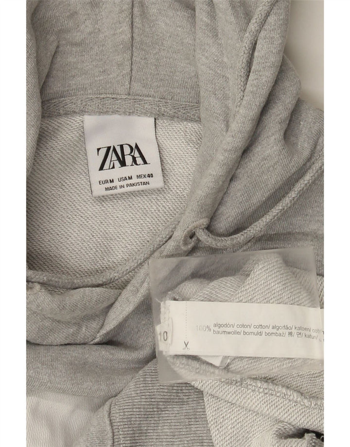 Мужской джемпер с капюшоном Zara среднего серого цвета, хлопок с цветными блоками