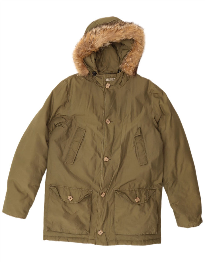 Утепленная куртка Woolrich для мальчиков с капюшоном, 15–16 лет, зеленый хлопок