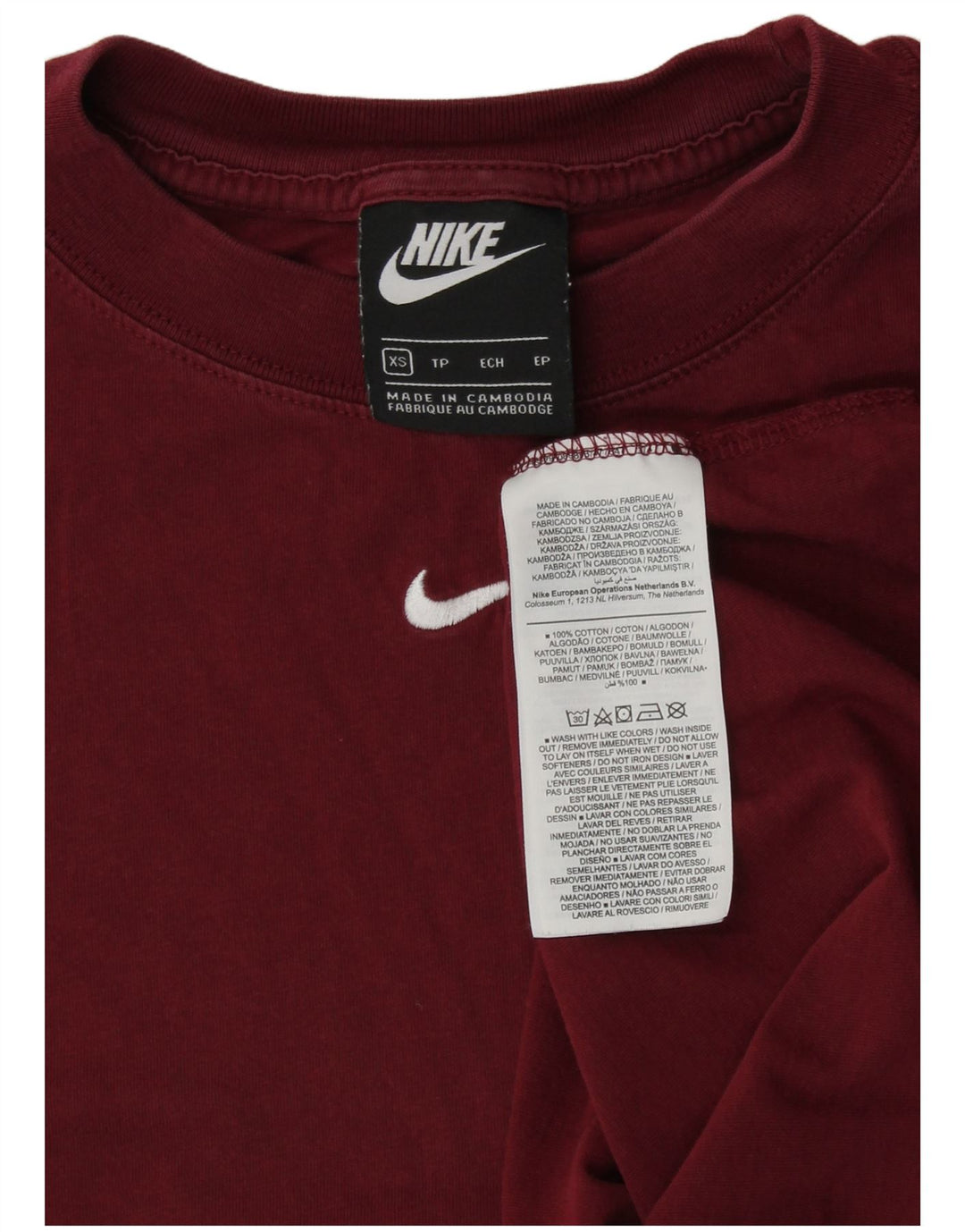 Женская футболка NIKE Top UK 6 XS, бордовый хлопок